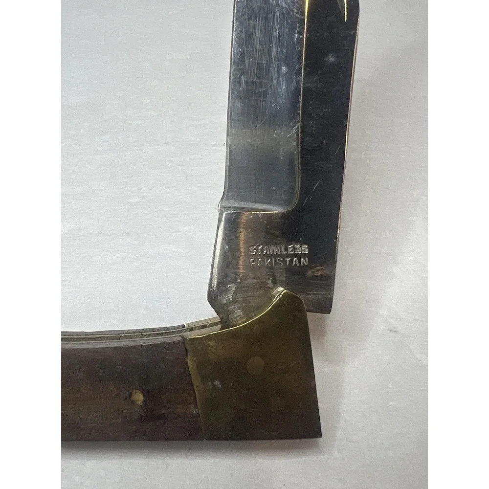 Vintage Folding Lock Back Knife Stainless Blade Wood Handle Pakistan 4